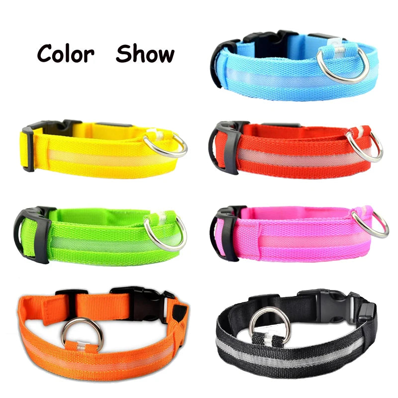 Night Safety LED Dogs Collar,Nylon Lights Flashing Glow In Dark Electric Pet Coolars,7Colors Pet Supplies Dog Cat Leash