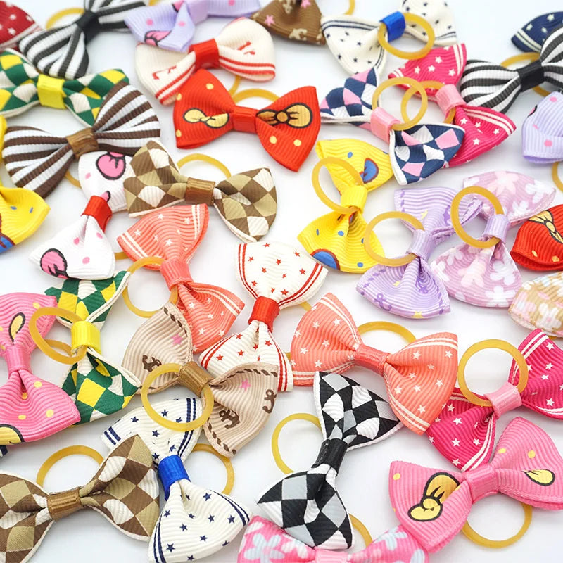 20 Pieces Dog Hair Bows Handcrafted Ribbon Bow With Elastic Rubber Band Hair Accessories For Dog Cat Grooming Bows Pet Supplies