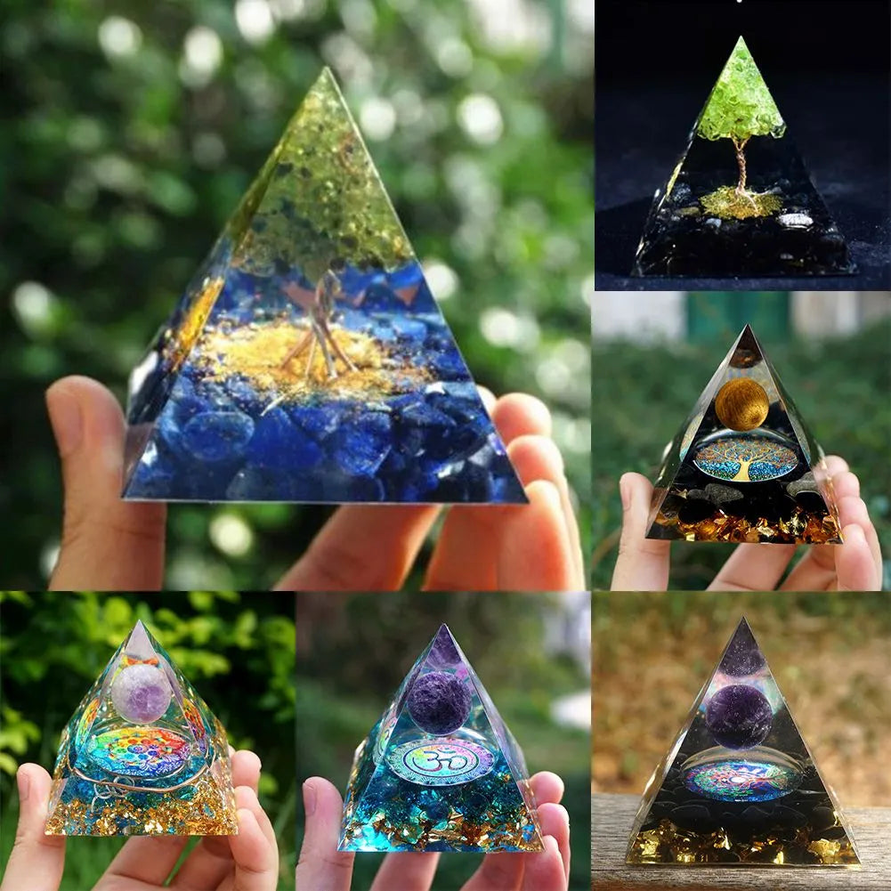 Natural Stone Orgonite Pyramid Amethyst Crystals Orgone Energy Generator Healing Chakra Meditation Desk Home Ornaments Crafts