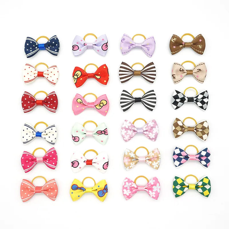 20 Pieces Dog Hair Bows Handcrafted Ribbon Bow With Elastic Rubber Band Hair Accessories For Dog Cat Grooming Bows Pet Supplies