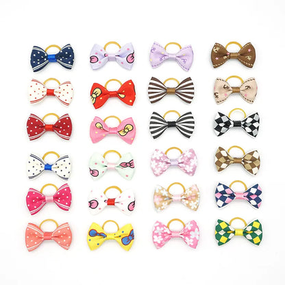 20 Pieces Dog Hair Bows Handcrafted Ribbon Bow With Elastic Rubber Band Hair Accessories For Dog Cat Grooming Bows Pet Supplies