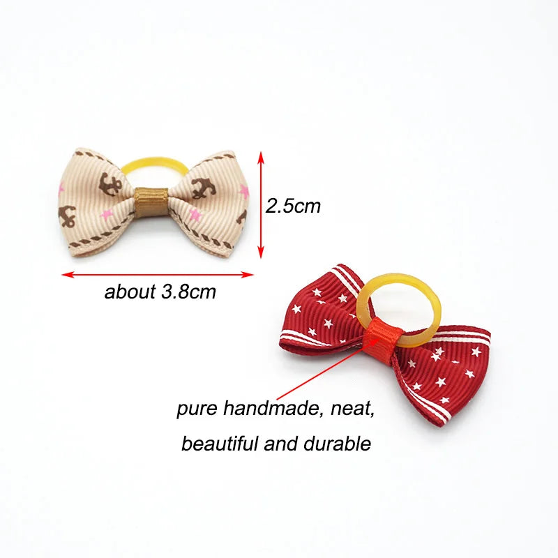 20 Pieces Dog Hair Bows Handcrafted Ribbon Bow With Elastic Rubber Band Hair Accessories For Dog Cat Grooming Bows Pet Supplies